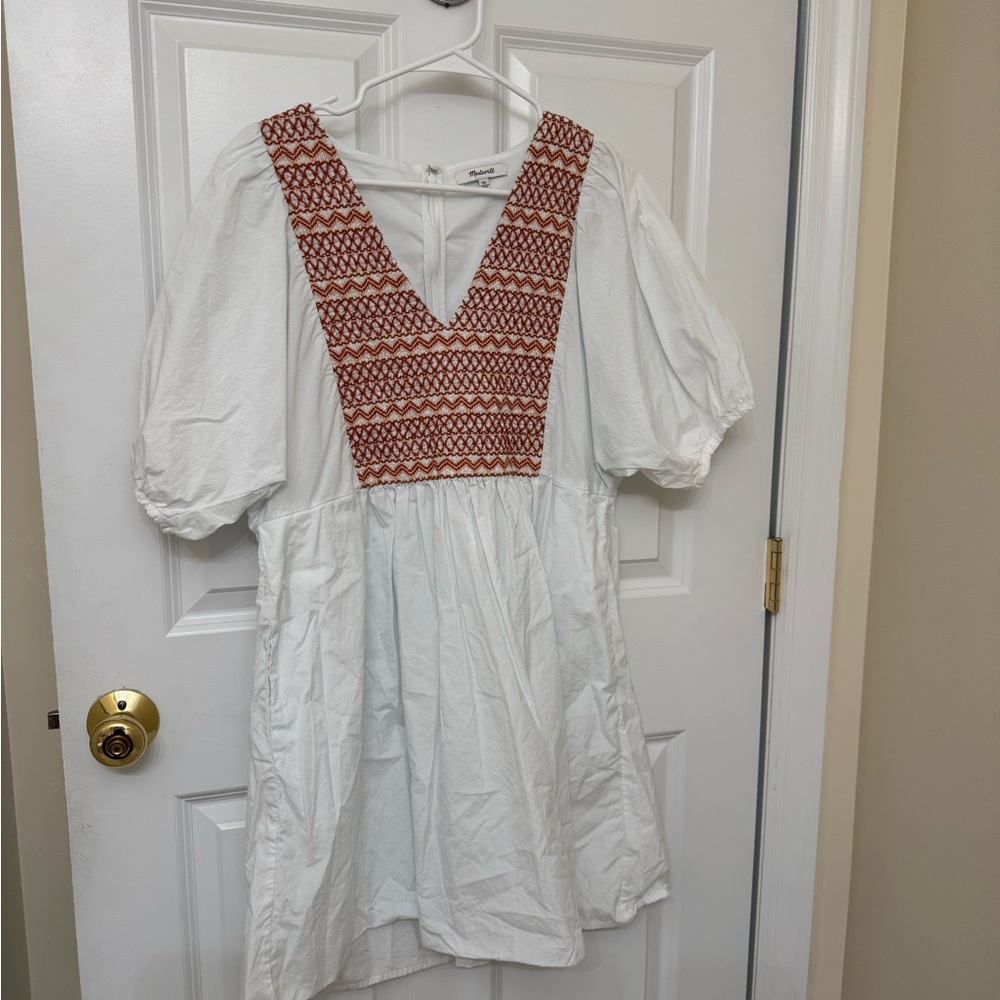 Madewell White Dress with Orange Pattern